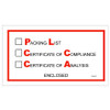 5 1/2 x 10" "Packing List/Cert of Compliance/Cert. of Analysis Enclosed" Envelopes (Case of 1000)