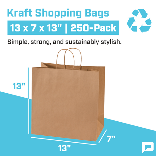 13 x 7 x 13" Kraft Shopping Bags (250-Pack)