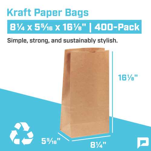 8 ¼ x 5 5⁄16 x 16 1⁄8" Kraft Hardware Bags (400-Pack)