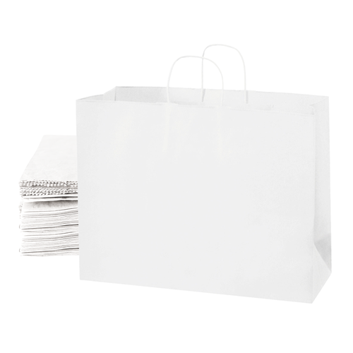 16 x 6 x 12" White Paper Shopping Bags (250-Pack)