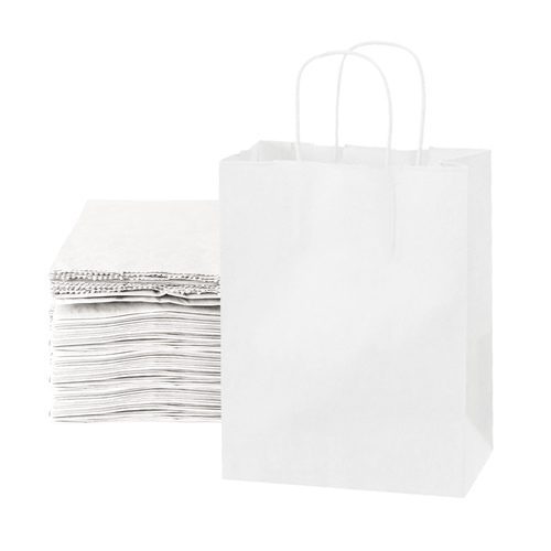 8 x 4 ½ x 10 ¼" White Paper Shopping Bags (250-Pack)