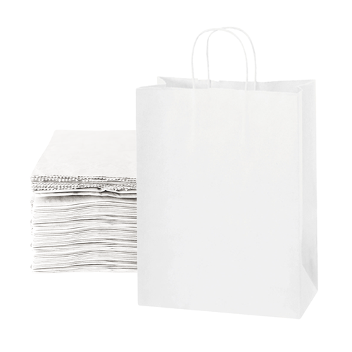 10 x 5 x 13" White Paper Shopping Bags (250-Pack)