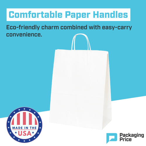 13 x 7 x 17" White Paper Shopping Bags (250-Pack)