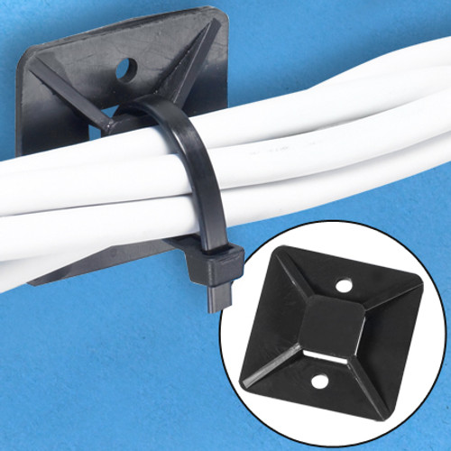 3/4 x 3/4" Black Cable Tie Mounts (Case of 100)