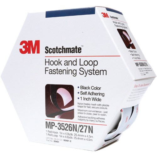 1" x 15' Black 3M MP3526N/MP3527N Scotchmate Combo Pack Fasteners (Case of 5)