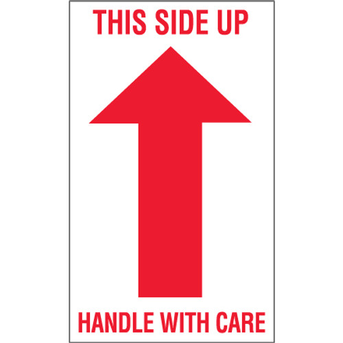 3 x 5" - "This Side Up - Handle With Care" Arrow Labels (Roll of 500)
