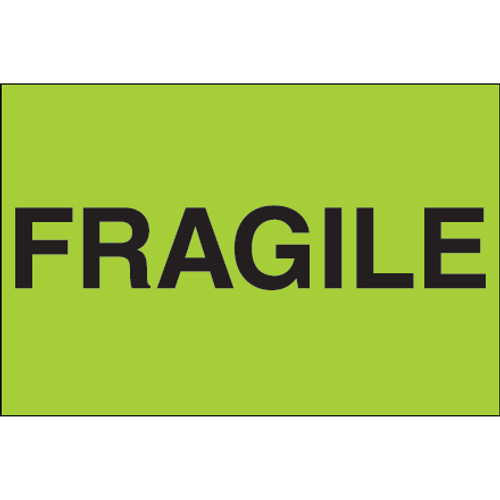 2 x 3" - "Fragile" (Fluorescent Green) Labels (Roll of 500)