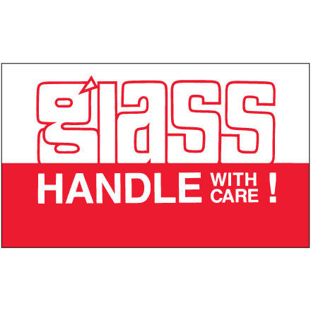 3 x 5" - "Glass - Handle With Care" Labels (Roll of 500)