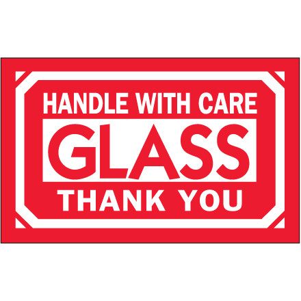 3 x 5" - "Glass - Handle With Care" Labels (Roll of 500)