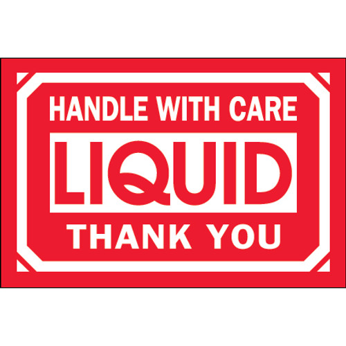2 x 3" - "Handle With Care - Liquid - Thank You" Labels (Roll of 500)