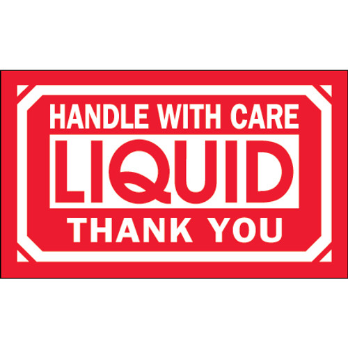 3 x 5" - "Handle With Care - Liquid - Thank You" Labels (Roll of 500)