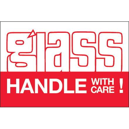 2 x 3" - "Glass - Handle With Care" Labels (Roll of 500)