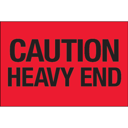 2 x 3" - "Caution - Heavy End" (Fluorescent Red) Labels (Roll of 500)