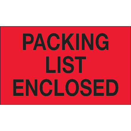 3 x 5" - "Packing List Enclosed" (Fluorescent Red) Labels (Roll of 500)