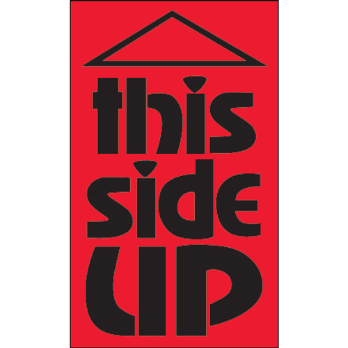 3 x 5" - "This Side Up" (Fluorescent Red) Labels (Roll of 500)