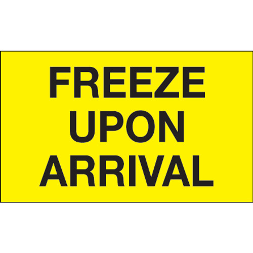 3 x 5" - "Freeze Upon Arrival" (Fluorescent Yellow) Labels (Roll of 500)