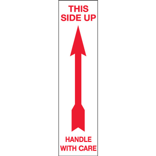 2 x 8" - "Up - Handle With Care" Arrow Labels (Roll of 500)