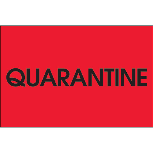 2 x 3" - "Quarantine" (Fluorescent Red) Labels (Roll of 500)