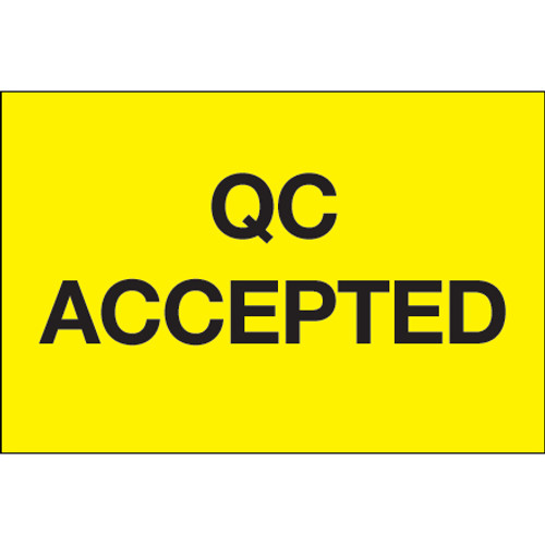 2 x 3" - "QC Accepted" (Fluorescent Yellow) Labels (Roll of 500)