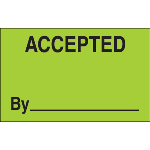 1 1/4 x 2" - "Accepted By" (Fluorescent Green) Labels (Roll of 500)