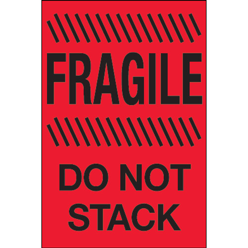 4 x 6" - "Fragile - Do Not Stack" (Fluorescent Red) Labels (Roll of 500)