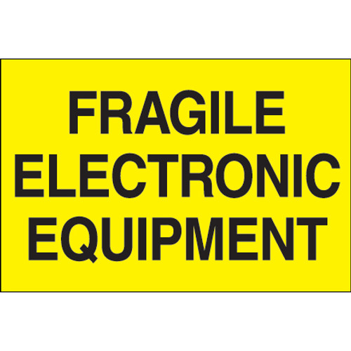 2 x 3" - "Fragile - Electronic Equipment" (Fluorescent Yellow) Labels (Roll of 500)