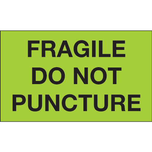 3 x 5" - "Fragile - Do Not Puncture" (Fluorescent Green) Labels (Roll of 500)