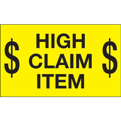 3 x 5" - "$ High Claim Item $" (Fluorescent Yellow) Labels (Roll of 500)