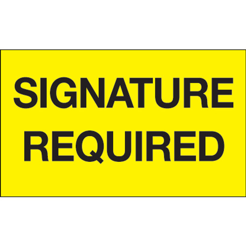 3 x 5" - "Signature Required" (Fluorescent Yellow) Labels (Roll of 500)