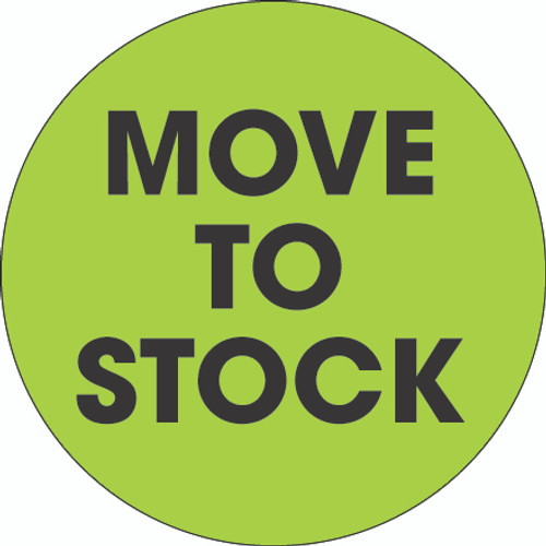 2" Circle - "Move To Stock" Fluorescent Green Labels (Roll of 500)