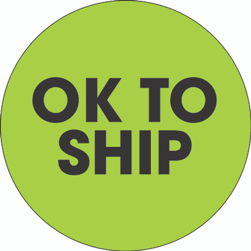2" Circle - "Ok To Ship" Fluorescent Green Labels (Roll of 500)