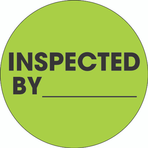 2" Circle - "Inspected By" Fluorescent Green Labels (Roll of 500)