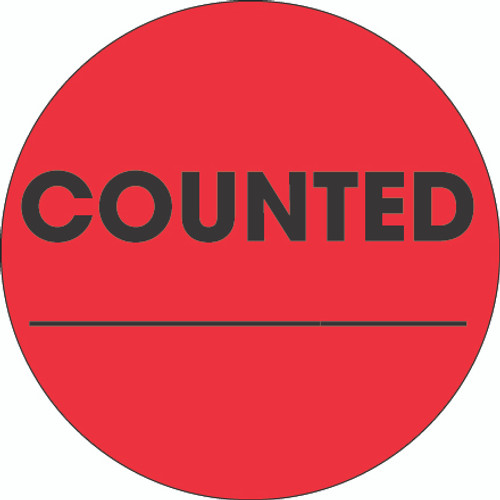 2" Circle - "Counted ___" Fluorescent Red Labels (Roll of 500)