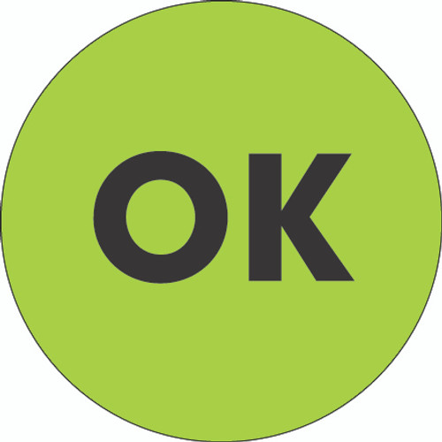 2" Circle - "OK" Fluorescent Green Labels (Roll of 500)