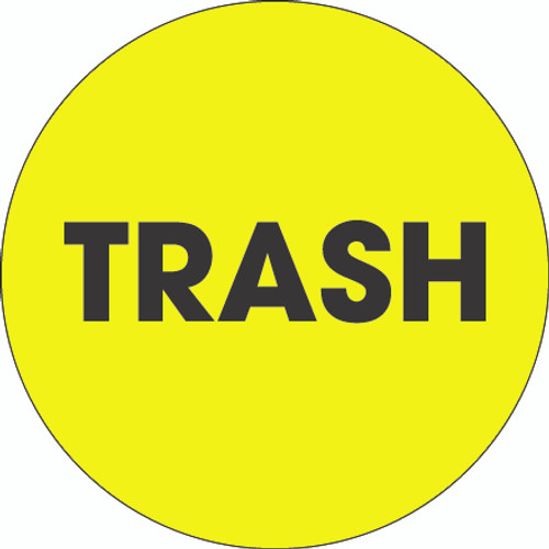 2" Circle - "Trash" (Fluorescent Yellow) Labels (Roll of 500)