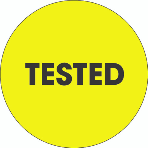 2" Circle - "Tested" Fluorescent Yellow Labels (Roll of 500)
