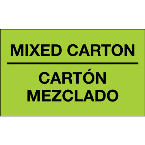 3 x 5" - "Mixed Carton - Carton Mezclado" (Fluorescent Green) Bilingual Labels (Roll of 500)