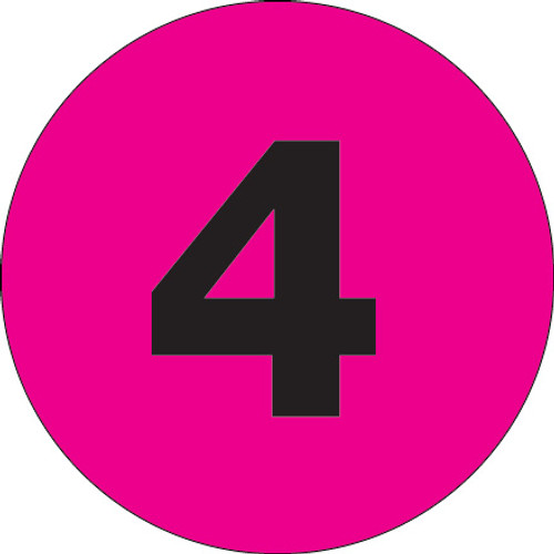3" Circle - "4" (Fluorescent Pink) Number Labels (Roll of 500)