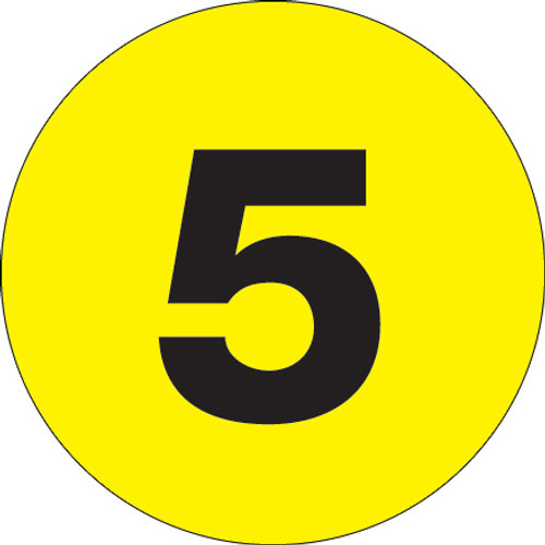 3" Circle - "5" (Fluorescent Yellow) Number Labels (Roll of 500)