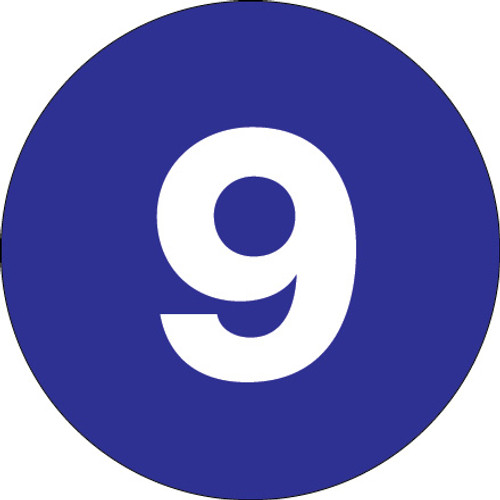 3" Circle - "9" (Dark Blue) Number Labels (Roll of 500)