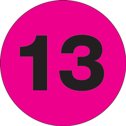 3" Circle - "13" (Fluorescent Pink) Number Labels (Roll of 500)