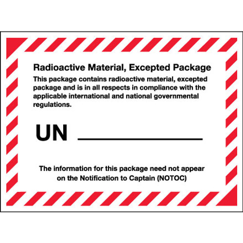 4 3/8 x 3 1/4" - "Radioactive Material, Excepted Package" Labels (Roll of 500)