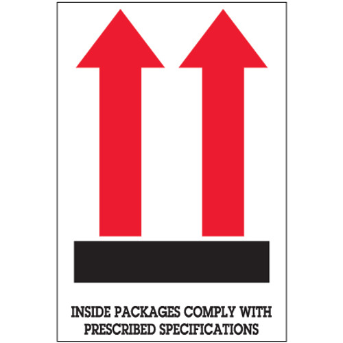 4 x 6" - "Inside Packages Comply..." Arrow Labels (Roll of 500)