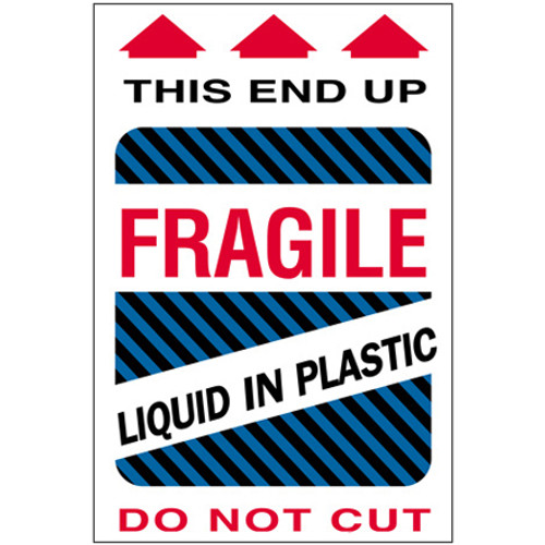 4 x 6" - "Fragile - Liquid in Plastic" Labels (Roll of 500)