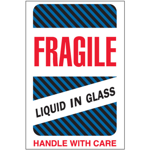 4 x 6" - "Fragile - Liquid in Glass" Labels (Roll of 500)