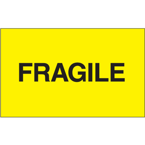 3 x 5" - "Fragile" (Fluorescent Yellow) Labels (Roll of 500)