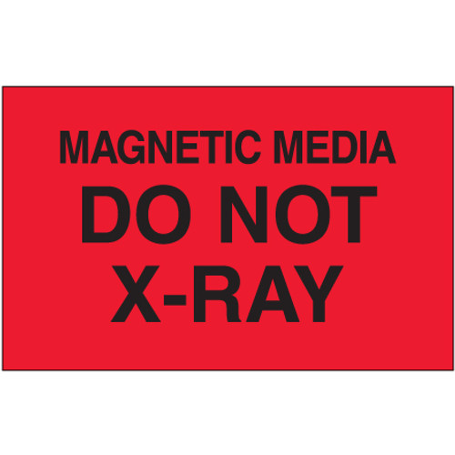 3 x 5" - "Magnetic Media Do Not X-Ray" (Fluorescent Red) Labels (Roll of 500)