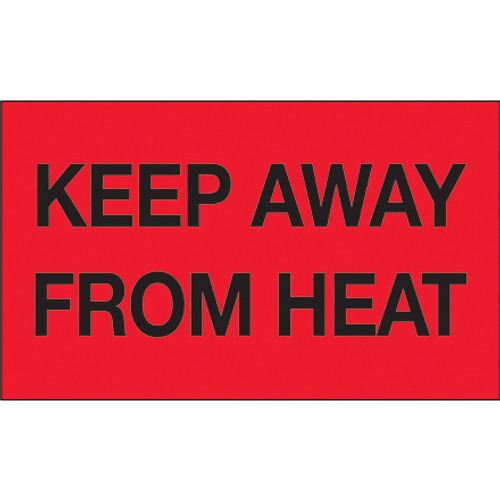 3 x 5" - "Keep Away from Heat" (Fluorescent Red) Labels (Roll of 500)