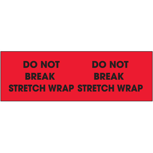 3 x 10" - "Do Not Break Stretch Wrap" (Fluorescent Red) Labels (Roll of 500)