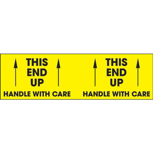 3 x 10" - "This End Up - Handle With Care" (Fluorescent Yellow) Labels (Roll of 500)